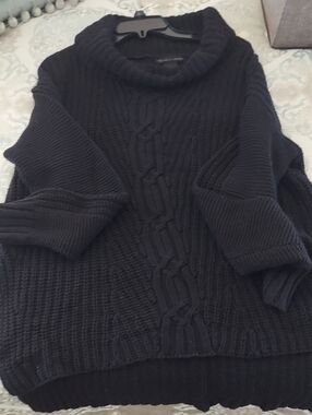 Preswick & Moore Black Cable Knit Cowl Neck Sweater